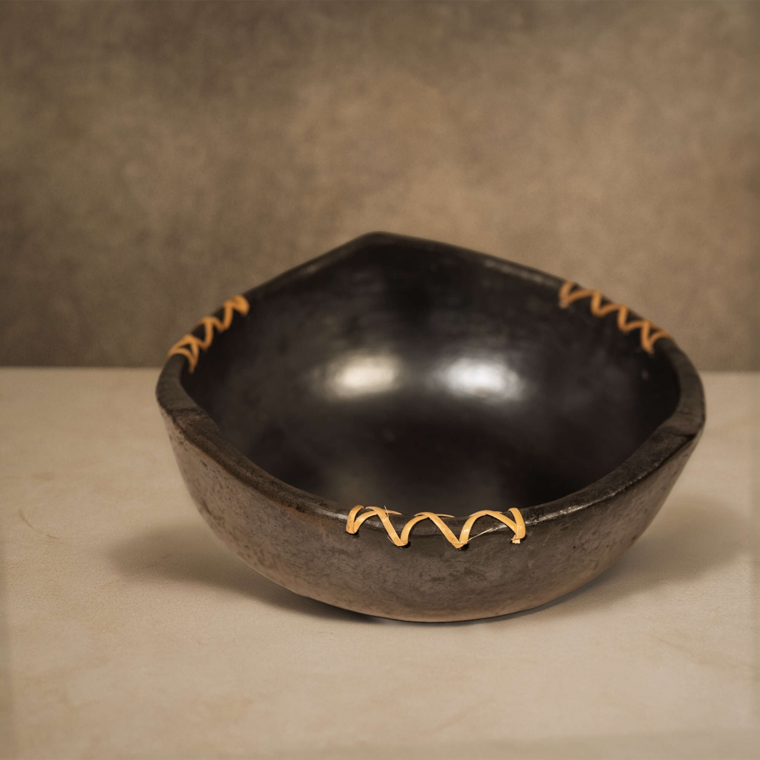 Black Pottery - 3 corner Bowl Large